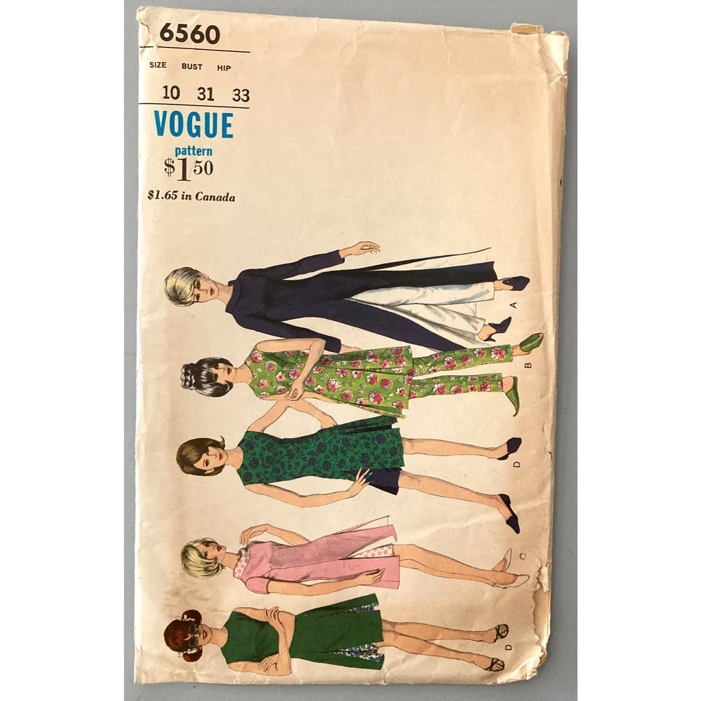 Vogue 6560 Pattern Mod Princess-shape Tunic Pants Misses Sz 10 Bust 31 Uncut 60s
